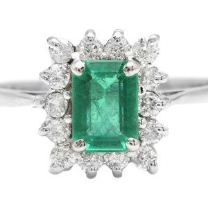 COPY - 1.40 Carats Natural Emerald and Diamond 14K Solid White Gold Ring